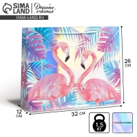 Пакет подарочный голографический, упаковка, &laquo;Фламинго&raquo;, 32 х 26 х 12 см