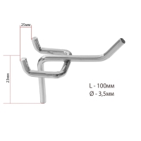 Крючок одинарный для металлической перфорированной панели, d=3.5 мм, L=10 см, цвет хром