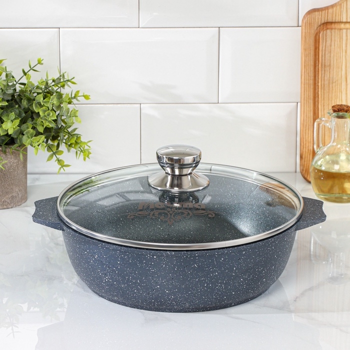 Жаровня Мечта &laquo;Гранит&raquo;, 3 л, d=26 см, h=8 см, антипригарное покрытие, стеклянная крышка, серая