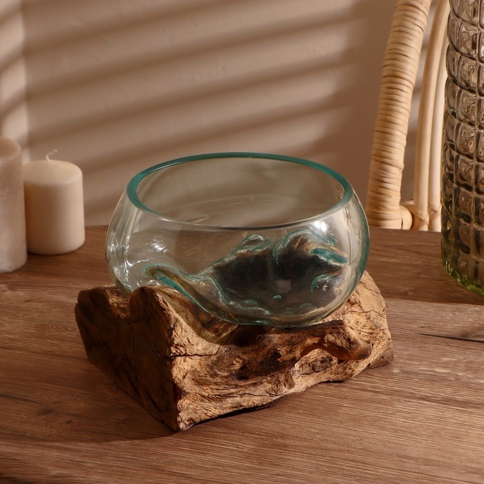 Вазон стекло на дереве "Забота" 20х25х25 см, МИКС