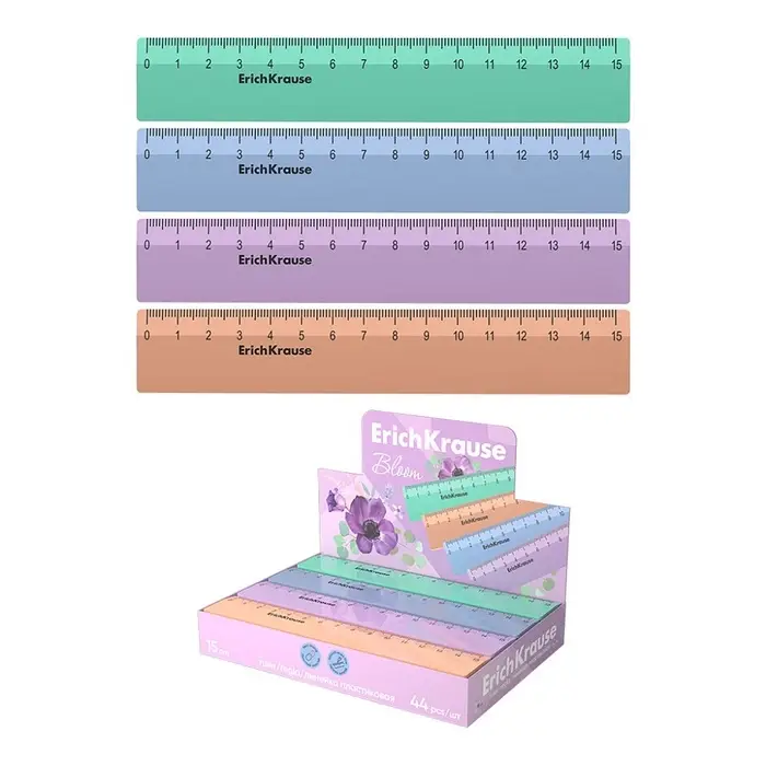 Линейка 15см ErichKrause Pastel Bloom, в коробке-дисплее, микс