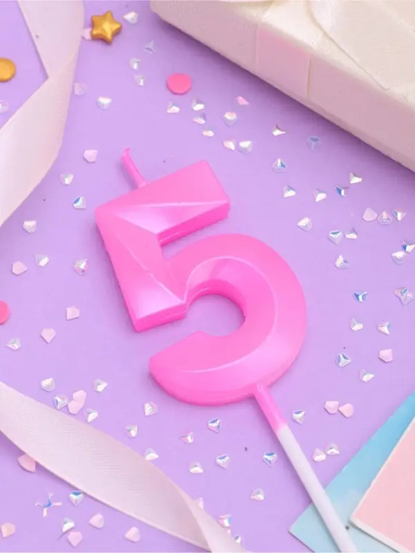 Свеча в торт на шпажке &laquo;Грань&raquo;, цифра 5, 5 см, розовая