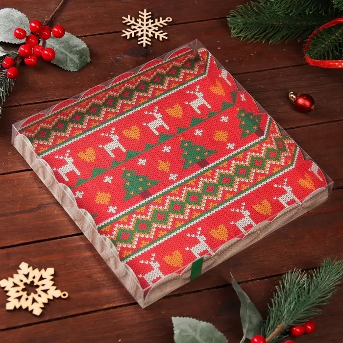 Коробка для печенья, кондитерская новогодняя упаковка, &laquo;Вязанка&raquo;, 21&times;21&times;3 см