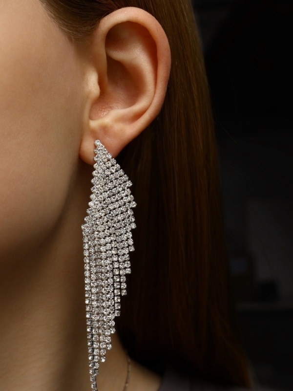 Серьги висячие со стразами &laquo;Вечное сияние&raquo; крылья, цвет белый в серебре