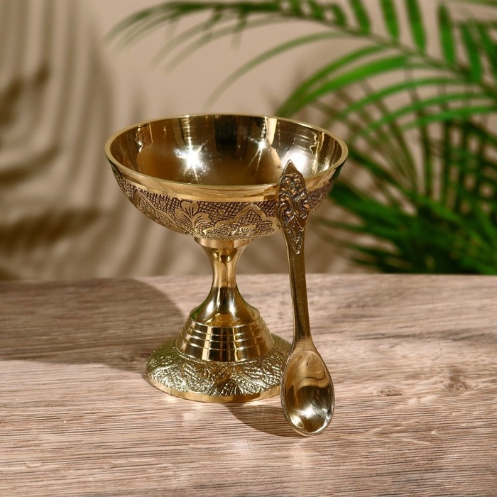 Креманка "Айс крим" с ложечкой, латунь 9 см