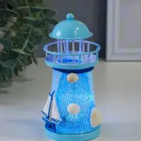 Сувенир настольный "Маяк с корабликом" сетка, голубой, 3хLR1130, RGB, LED 7,5х7,5х18 см