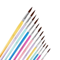 Набор кистей пони круглые 12 штук с цветными ручками пастель(№1,2,3,4,5,6,7,8,9,10,11,12)