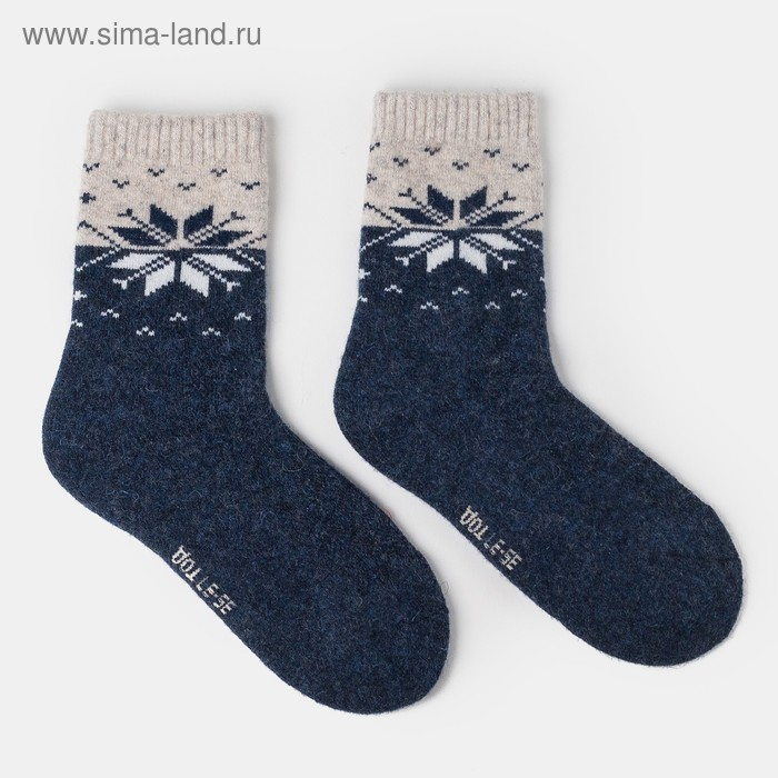 Носки мужские из монгольской шерсти Носки мужские из монгольской шерсти "Снежинка", цвет синий, размер 27 (40-42)