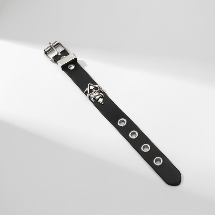Браслет унисекс &laquo;Хардкор&raquo; череп ремешок, цвет чёрный в серебре