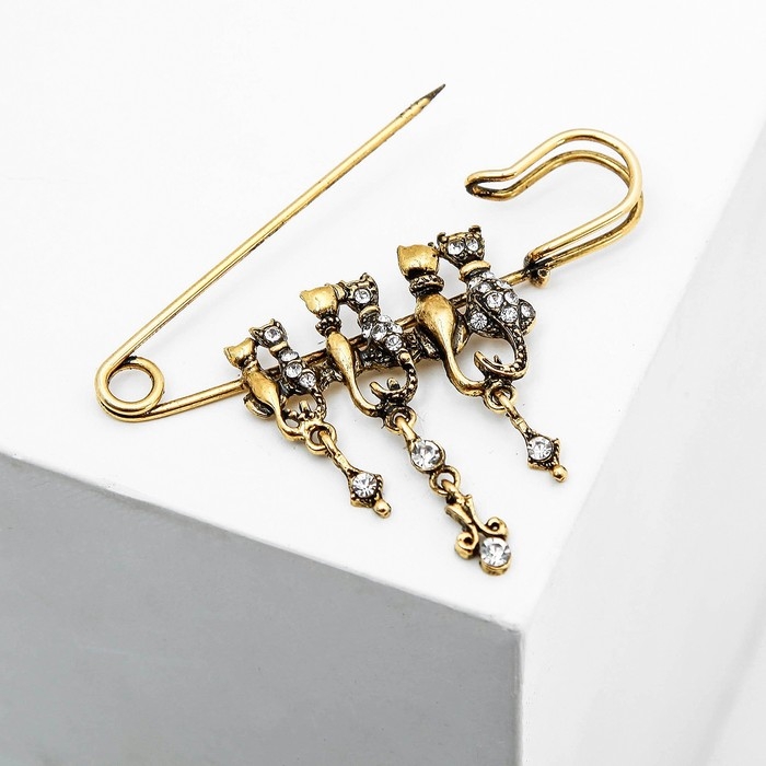 Булавка &laquo;Кошачье семейство&raquo;, 7 см, цвет белый в чернёном золоте