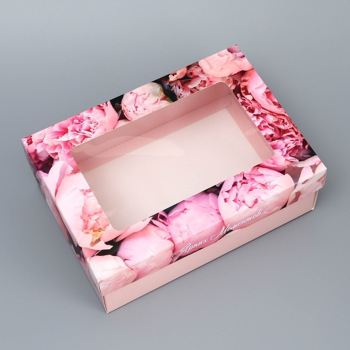 Коробка складная, крышка-дно, Коробка складная, крышка-дно, "Ярких моментов", 21 х 15 х 7 см с окном