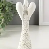 Сувенир полистоун "Безликий ангел в цветочном белом платье с сердцем" МИКС 20 см