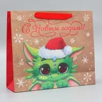 Пакет подарочный новогодний крафтовый &laquo;Милый дракон&raquo;, M 30 х 26 х 9 см
