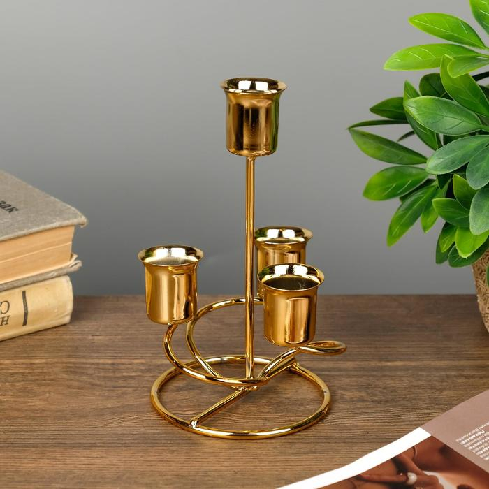 Подсвечник металл на 4 свечи Подсвечник металл на 4 свечи "Спираль" золото 16х9х9 см