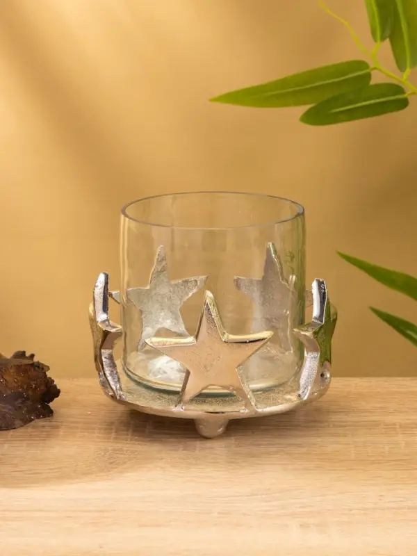 Подсвечник со стеклом"Созвездие" алюминий 11х11х12 см