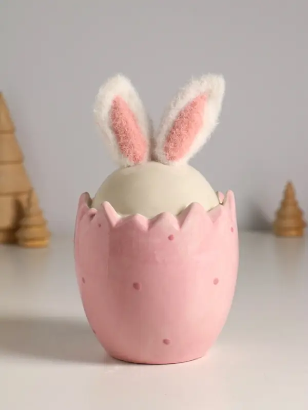 Сувенир керамика, текстиль "Зайчик в яйце" розовый 9х9х15,5 см