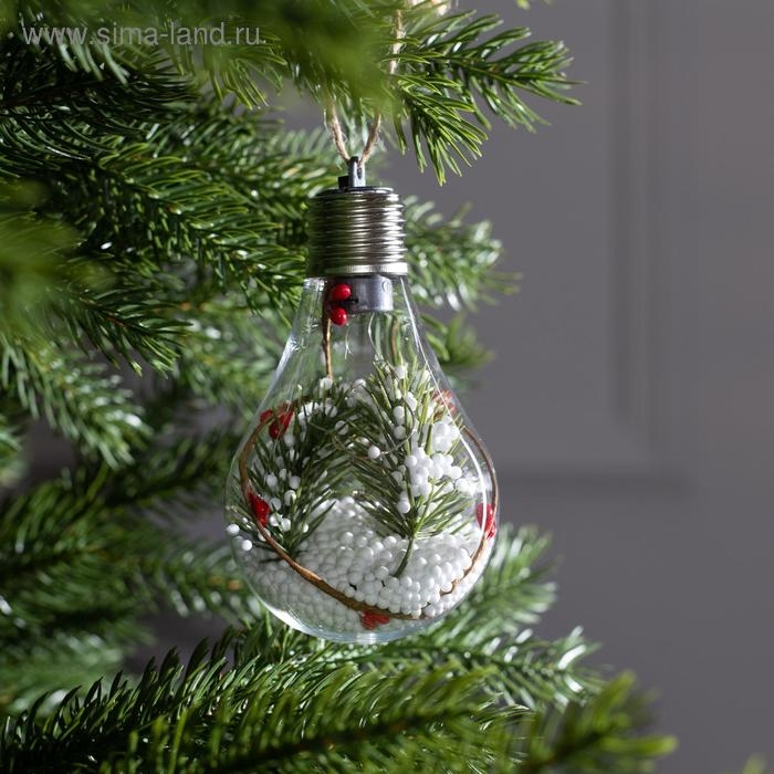 Ёлочный шар «Ветка ели», батарейки, 5 LED, свечение белое Ёлочный шар «Ветка ели», батарейки, 5 LED, свечение белое