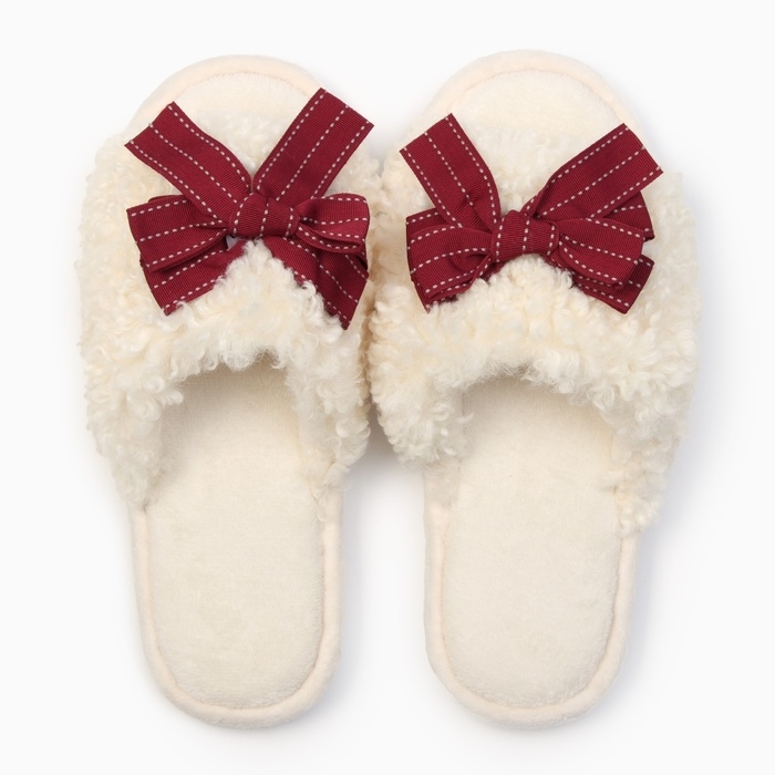 Тапочки женские с открытым носом, размер 36-37, бордовый бант Тапочки женские с открытым носом, размер 36-37, бордовый бант
