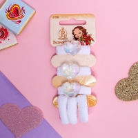 Резинка для волос "Нежность" (набор 6 шт) сердце, 2 см, белый