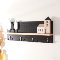 Крючки декоративные дерево с полочкой "Домики и деревья" чёрный 5х39,5х18 см