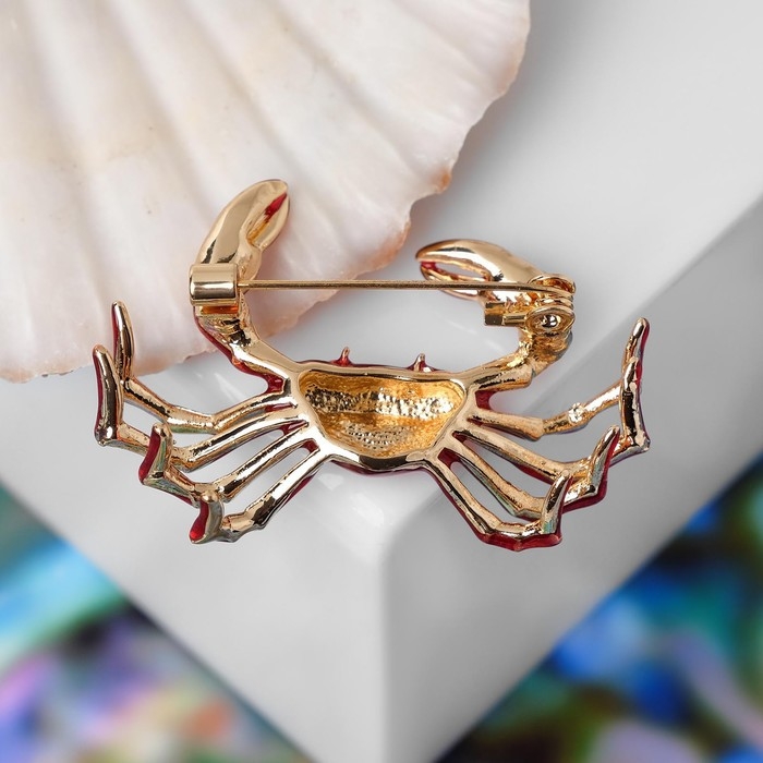 Брошь &laquo;Краб&raquo;, цвет красный в золоте