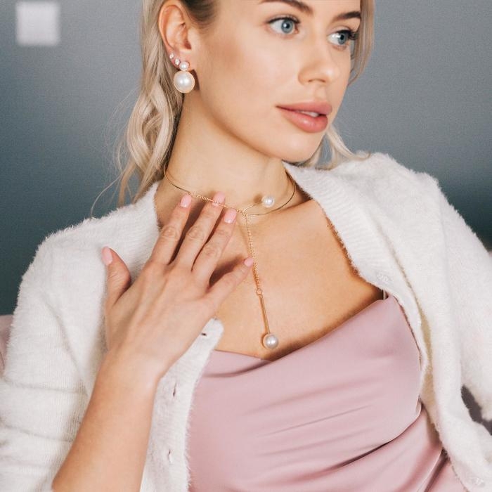 Колье Колье "Ноэль" бусины с цепочкой, шар №12, цвет белый в золоте, L=30 см