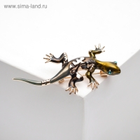 Брошь &laquo;Ящерица&raquo; дарк, цвет тёмно-зелёный в золоте