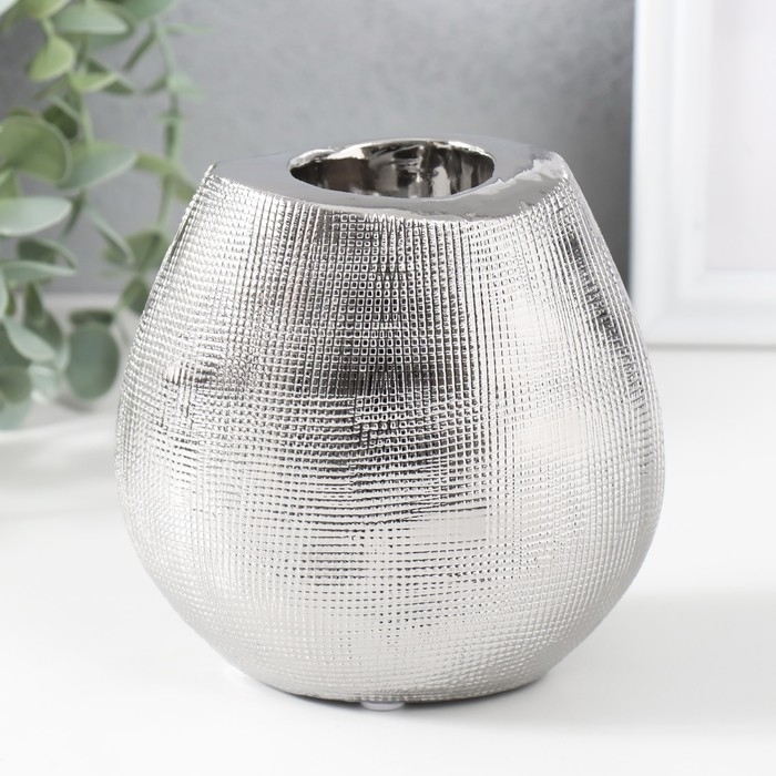 Подсвечник керамика на 1 свечу "Глория" d=4 см серебро 12,5х8х12 см