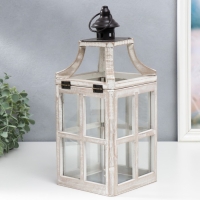 Подсвечник дерево "Фонарь - веранда" белый состаренный набор 2 шт 35х15х15, 53х20х20 см