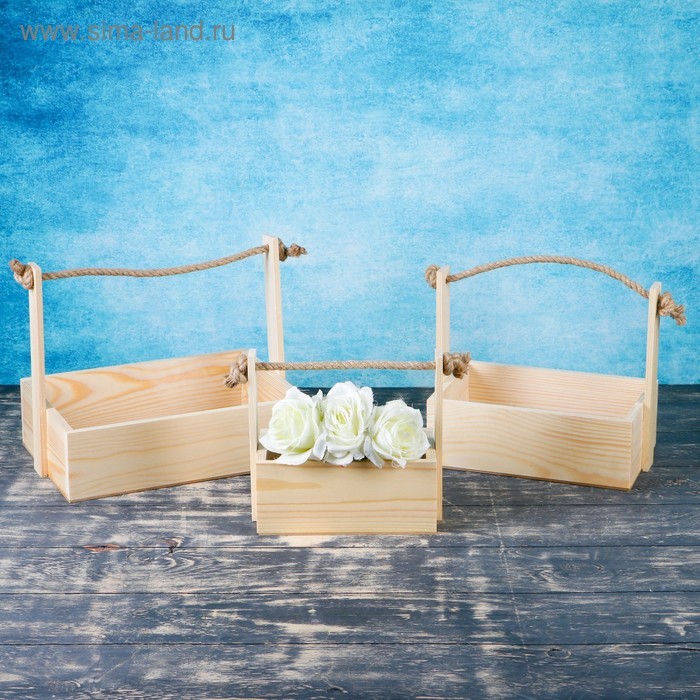 Набор кашпо деревянных подарочных Элегант Набор кашпо деревянных подарочных Элегант "Классик", 3 в 1, ручка верёвка Дарим Красиво