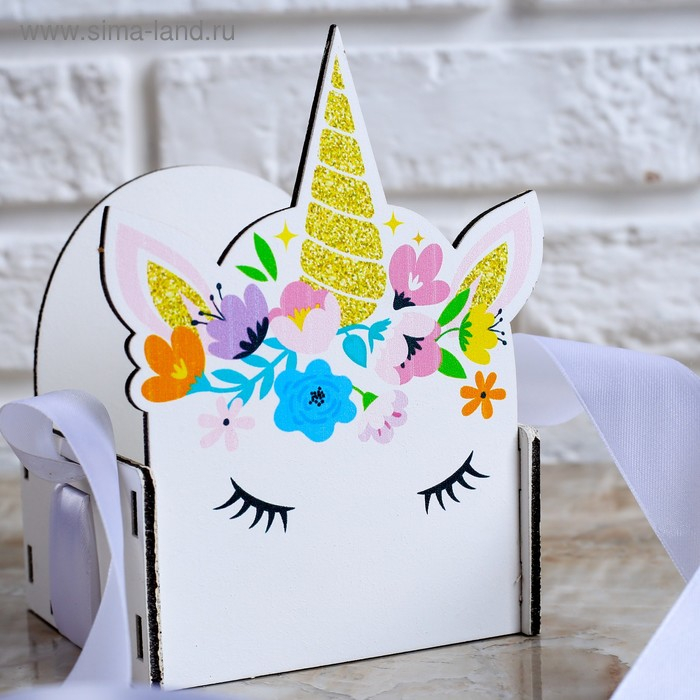 Кашпо деревянное 11×9.5×14.5 см уникальное Кашпо деревянное 11×9.5×14.5 см уникальное "Конверт Единорог", ручка лента, с печатью