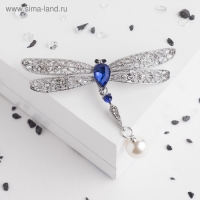 Брошь &laquo;Стрекоза&raquo; хвостик подвижный, цвет бело-синий в серебре