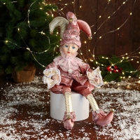 Новогодний шут "В нарядном костюмчике" музыка шевелит головой, 46 см, сиреневый