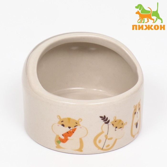 Миска керамическая "Хомяк и еда" 65мл, 6,3 х 4,5 см, бежевая с принтом