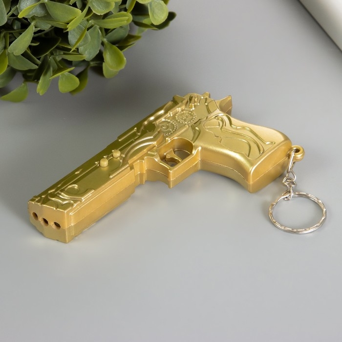 Фонарик - лазер брелок для ключей на кольце &laquo;Пистолет золотой&raquo;, 4 режима мигает, ультрафиолет, LR44&times;3 шт., 5.2&times;9.7&times;1.5 см