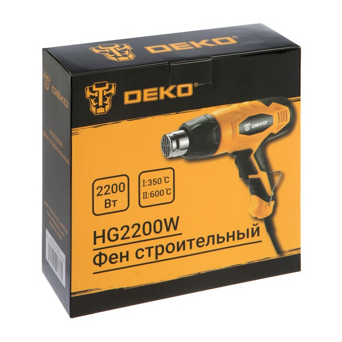 Фен технический DEKO HG2200W, 2200 Вт, 300/500 л/мин, 350/600 °С, 3 насадки Фен технический DEKO HG2200W, 2200 Вт, 300/500 л/мин, 350/600 °С, 3 насадки