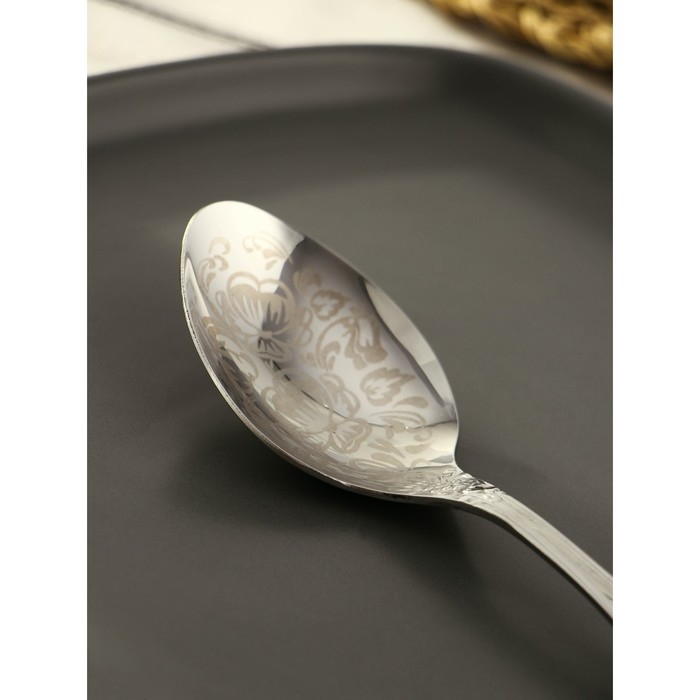 Ложка столовая &laquo;Тройка&raquo;, h=19 см, толщина 2 мм, художественная роспись, цвет серебряный