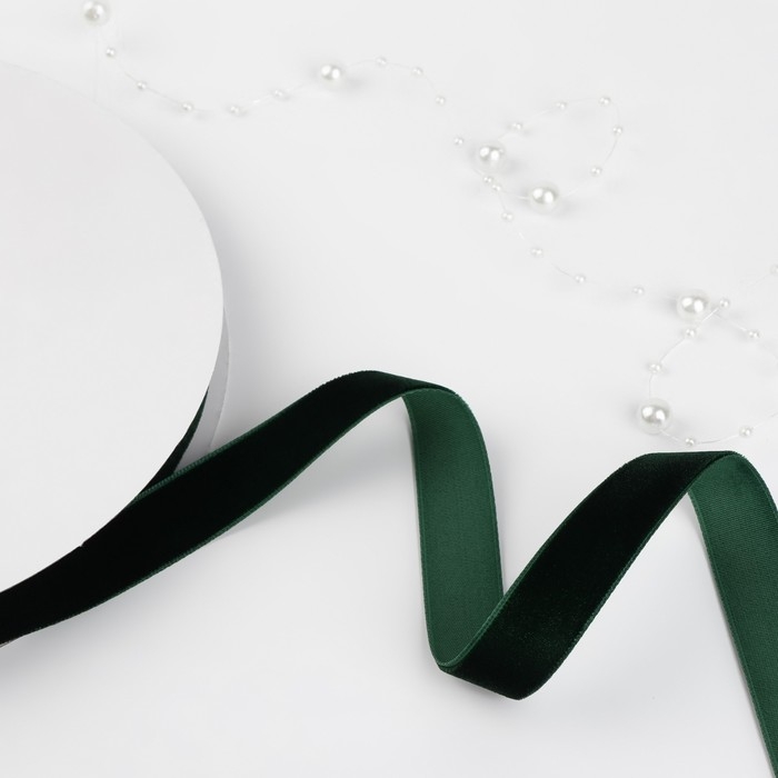 Лента бархатная, 15 мм, 18 &plusmn; 1 м, цвет зелёный №165