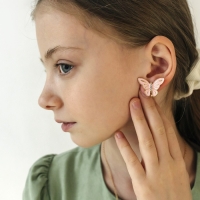 Набор &laquo;Выбражулька&raquo; 2 предмета: клипсы, кулон, бабочки весенние, цвет розовый в золоте