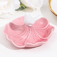 Подставка для колец "Птичка на цветке", розово-белый, 12х6 см Подставка для колец "Птичка на цветке", розово-белый, 12х6 см