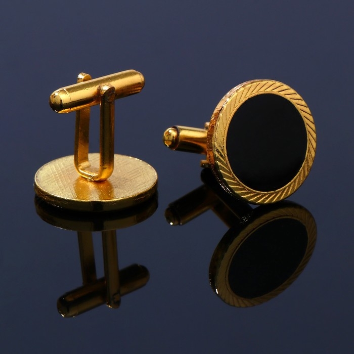 Запонки стальные «Круг» линии, цвет чёрный в золоте Запонки стальные «Круг» линии, цвет чёрный в золоте