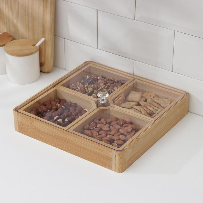 Ящик для хранения Доляна Striata, 28&times;28&times;7 см, бамбук