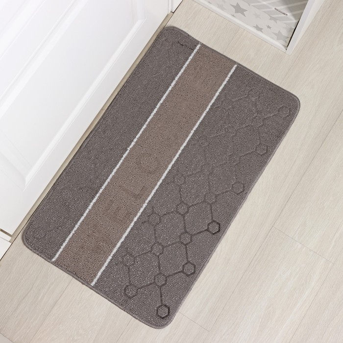 Коврик влаговпитывающий придверный Доляна &laquo;Welcome. Молекула&raquo;, 48&times;78 см, цвет серый
