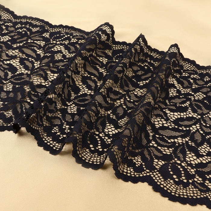 Кружевная эластичная ткань, 220 мм &times; 2,7 &plusmn; 0,5 м, цвет чёрный