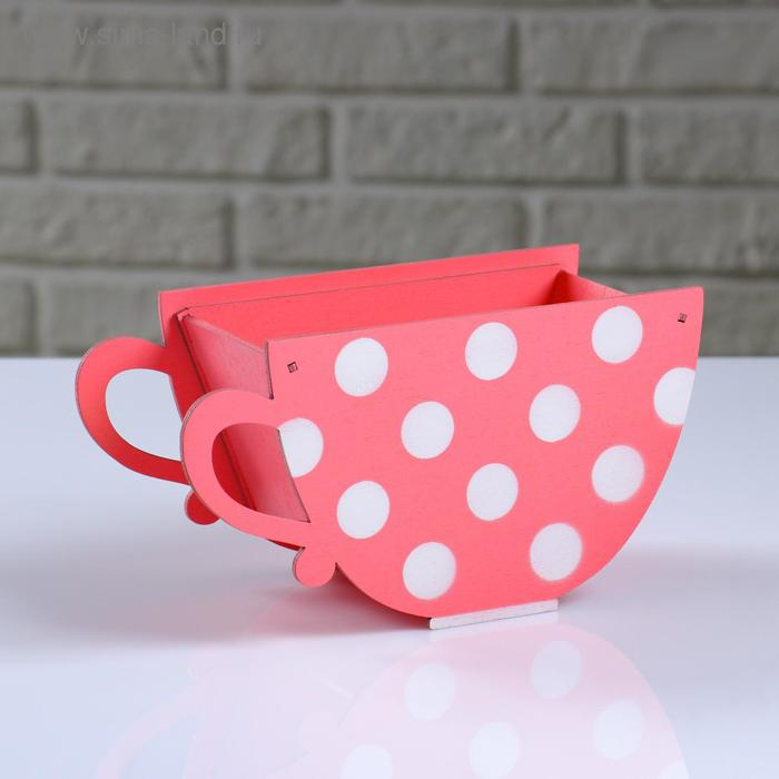 Кашпо деревянное "Чашка в горошек", коралловый, 20&times;9&times;11 см