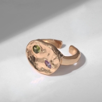 Кольцо &laquo;Мятые линии&raquo;, цвет фиолетово-розовый в золоте, безразмерное