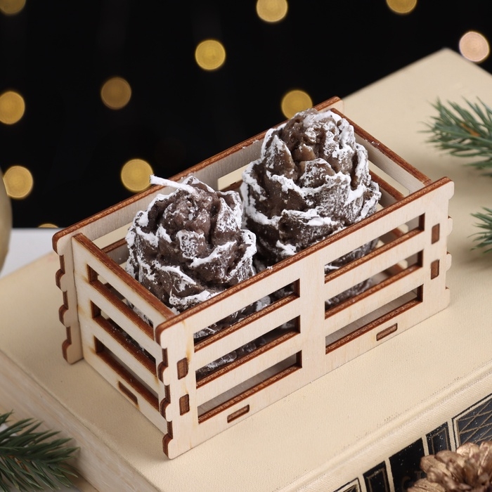 Новый год Набор свечей "две шишки", в деревянном ящике