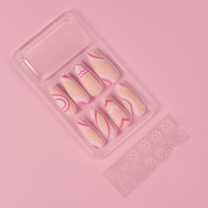 Накладные ногти &laquo;Грация&raquo;, 12 шт, с клеевыми пластинами, форма балерина, цвет бежевый/розовый