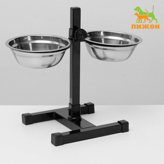 Подставка с мисками, 2 х 500 мл, высота 30 см, разборная, чёрная Подставка с мисками, 2 х 500 мл, высота 30 см, разборная, чёрная