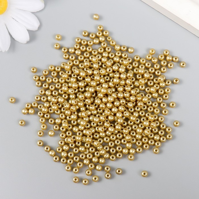 Набор бусин Набор бусин "Рукоделие" пластик, диаметр 4 мм, 25 гр, золотой